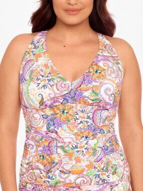LAUREN RALPH LAUREN Multi Paisley Tummy Control Ruched Tankini Swimsuit 20W NWT